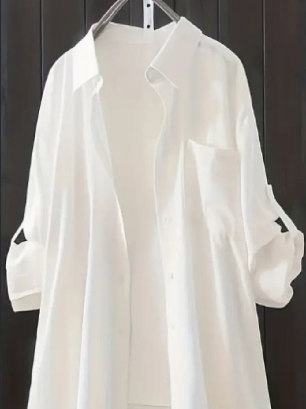 Women's White Solid Patch Pocket Long Sleeve Button Front Shirt Casual Blouse